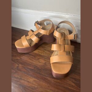 Y Not Tan Wedge Platform Heels